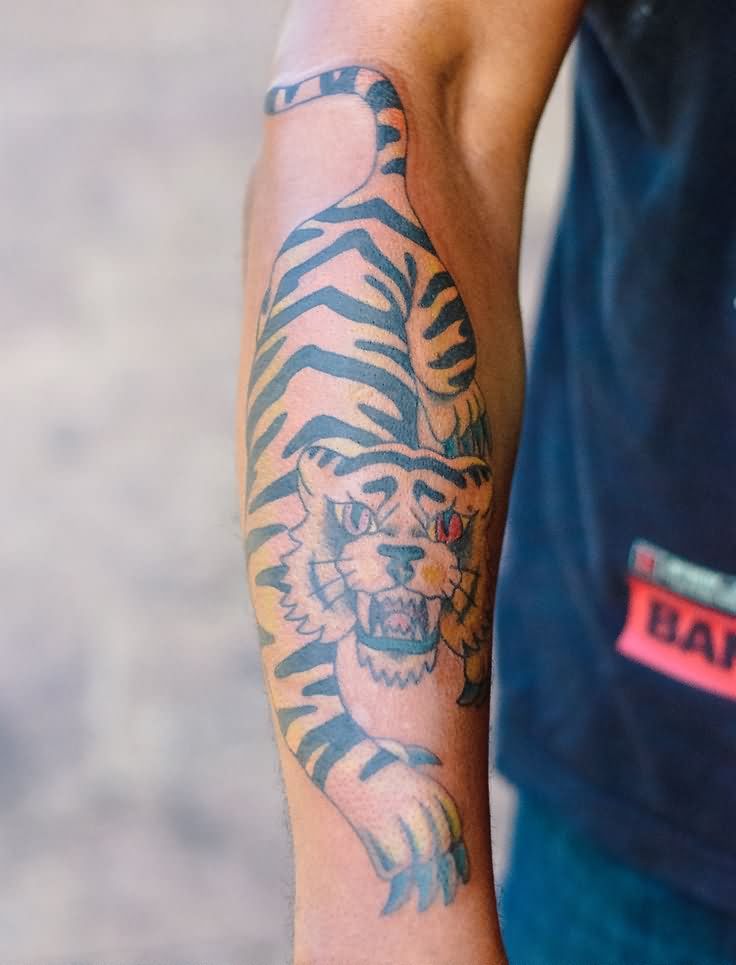 Forearm Red Eyes Tiger Tattoo