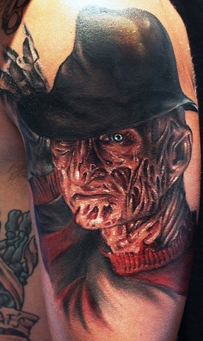 Freddy Krueger Tattoo On Left Half Sleeve