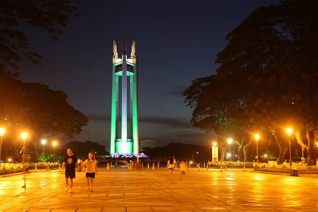 Front View Of Quezon Memorial Shrine At Night