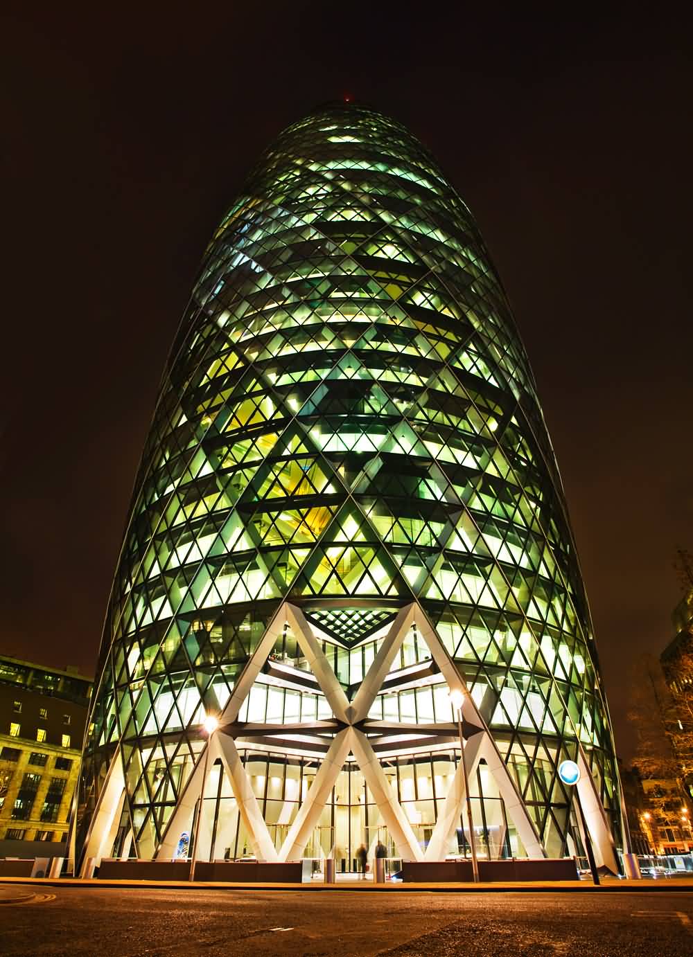 Front View Of The Gherkin At Night