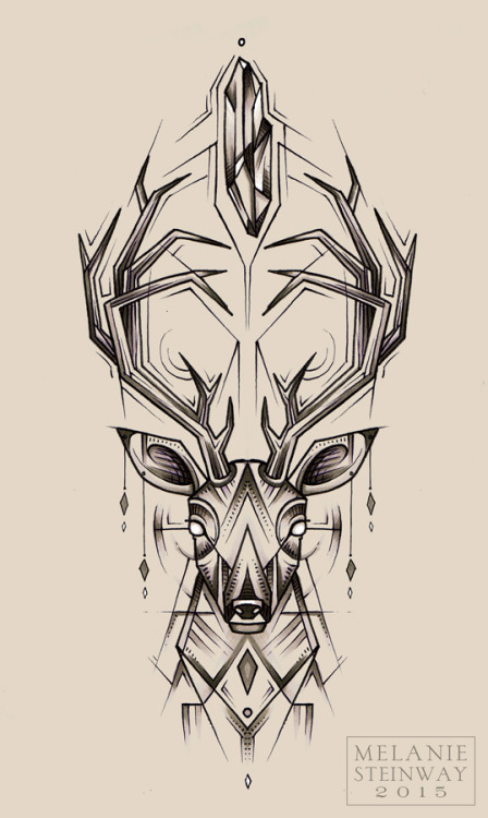 Geometric Deer Head Tattoo Design Idea