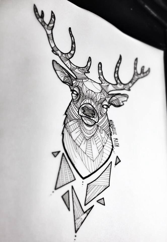 Geometric Deer Head Tattoo Design Stencil
