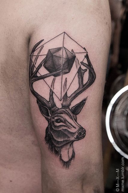Geometric Deer Head Tattoo On Biceps