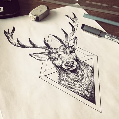 Geometric Deer Head Tattoo Stencil
