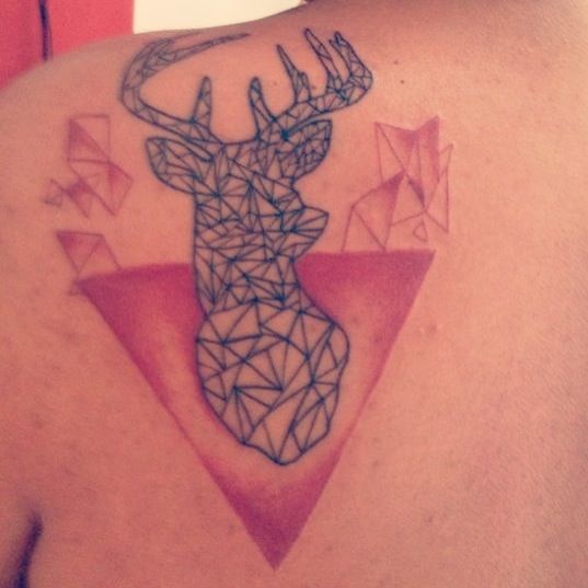 Geometric Deer Tattoo On Left Back Shoulder