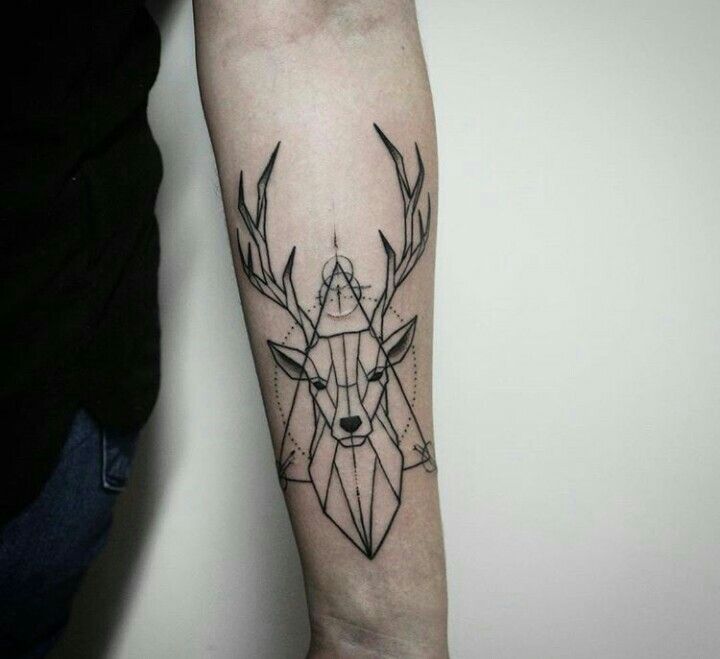 Geometric Deer Tattoo On Left Forearm