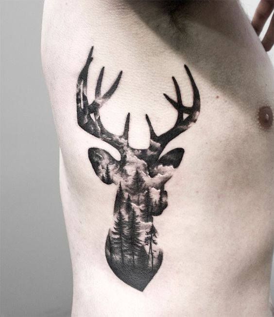 Geometric Deer Tattoo On Side Rib