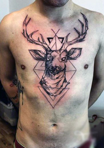 Geometric Traditional Deer Tattoo On Chest