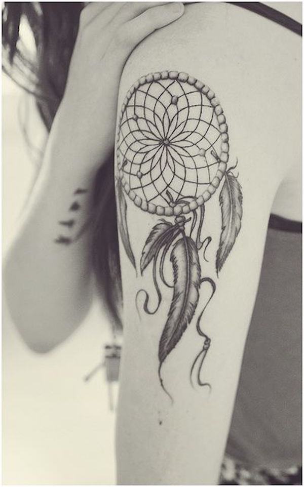 Girl Left Half Sleeve Simple Dreamcatcher Tattoo