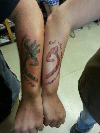 Green And Brown Deer Matching Couple Tattoos