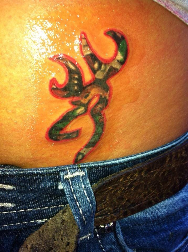 Green Ink Browning Deer Tattoo On Hip