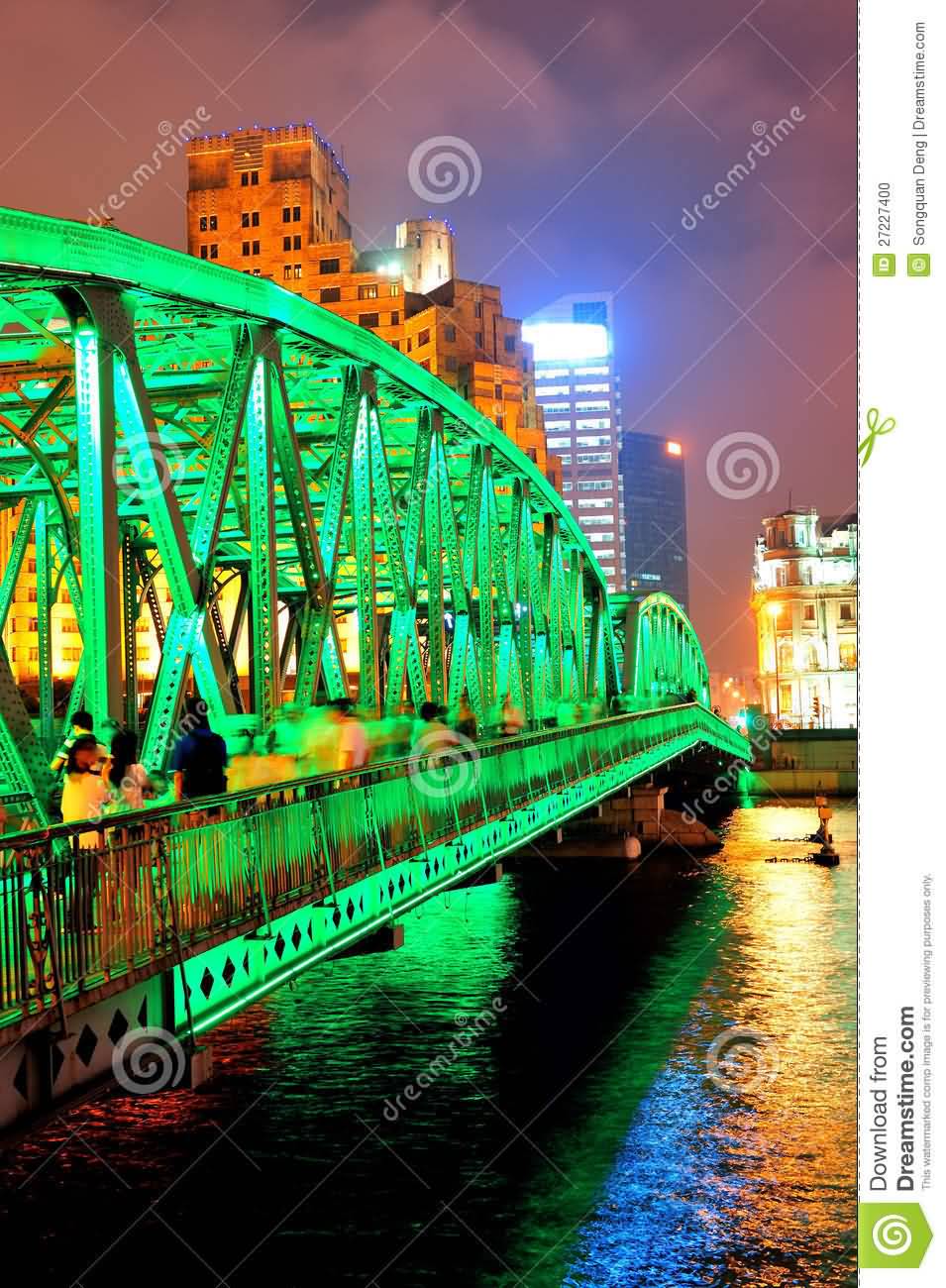 Green Lights Over The Waibaidu Bridge