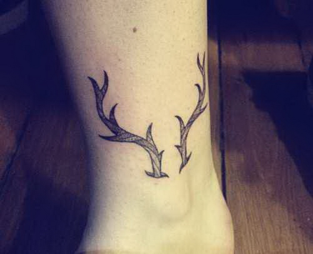 Grey Deer Antler Tattoos On Ankle
