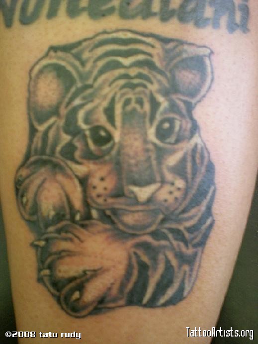 Grey Ink Baby Tiger Tattoo Idea