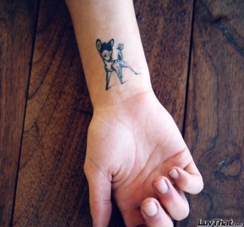 Grey Ink Cute Deer Tattoo On Right Wrist
