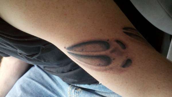 Grey Ink Deer Track Tattoo On Left Bicep