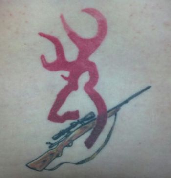 Gun And Browning Deer Tattoo Design