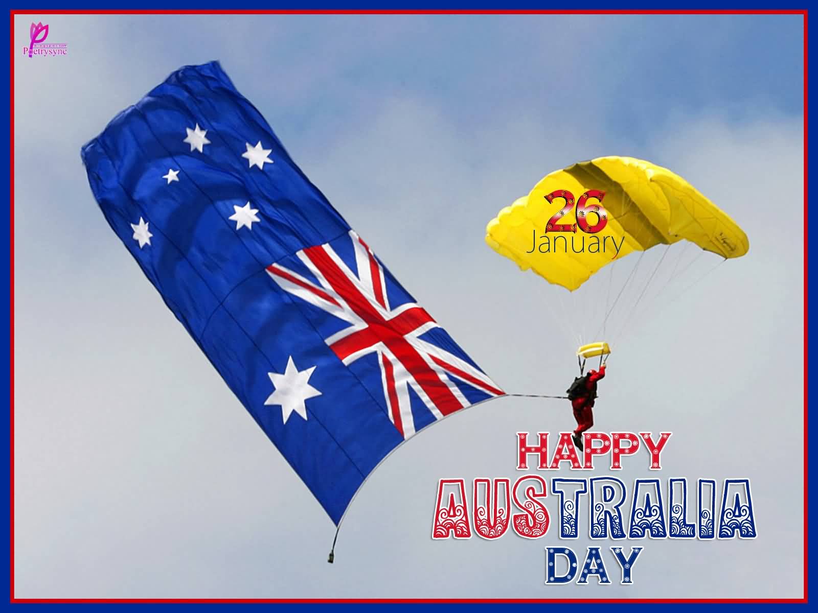Happy Australia Day 26 January Man On Parachute With Australia Flag