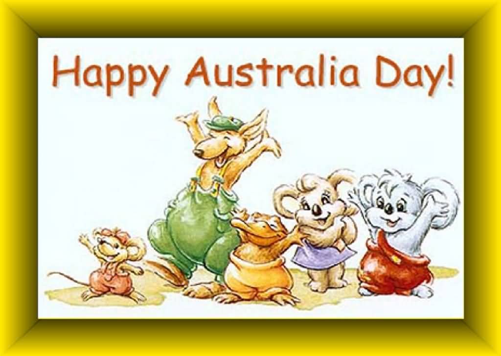 Happy Australia Day Animals Cartoon