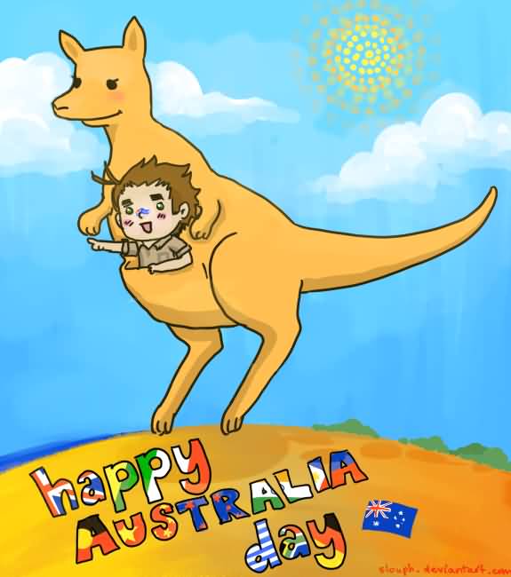 Happy Australia Day Kid In Kangaroos Basket