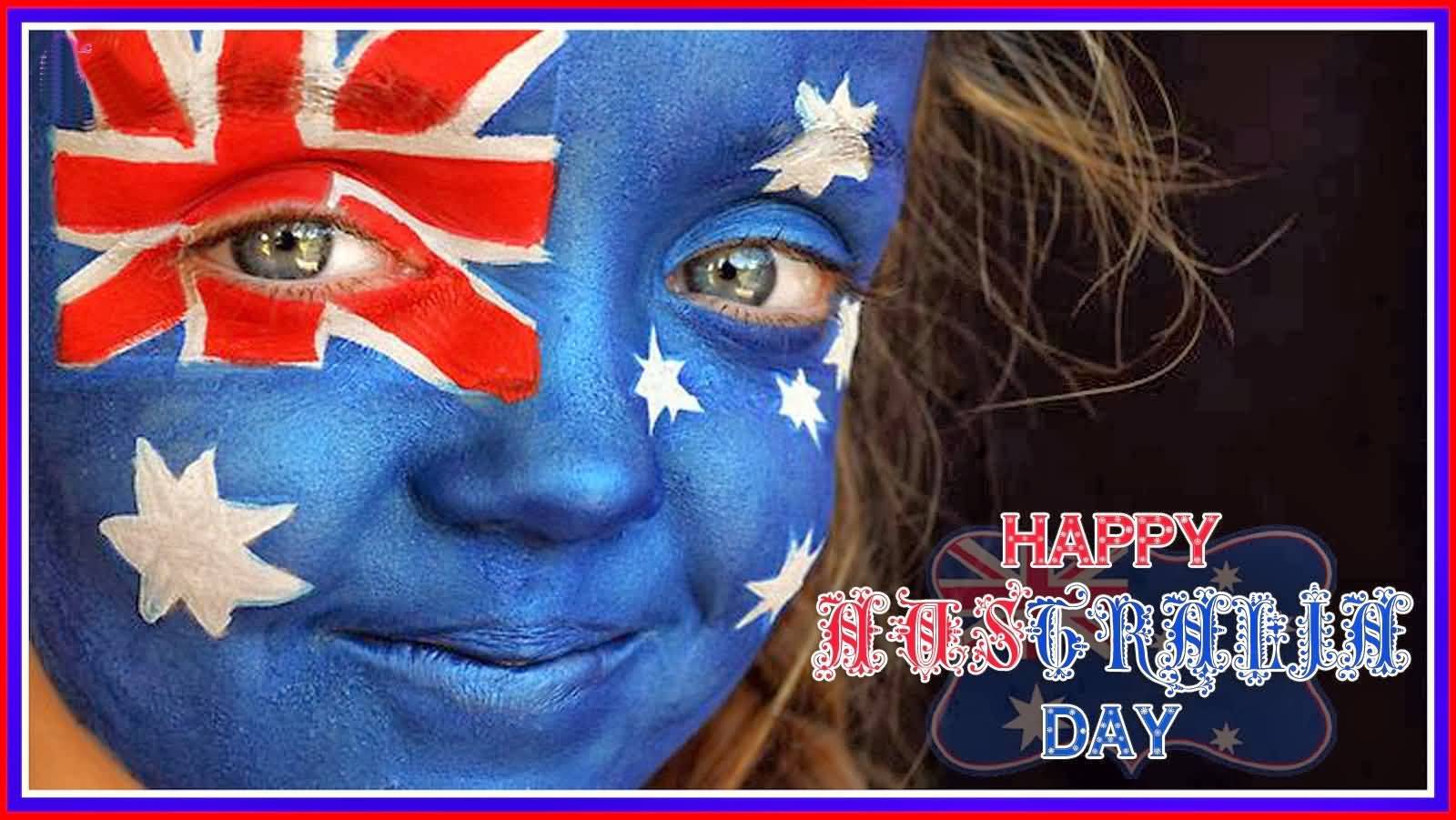 Happy Australia Day Kid With Flag Tattoo On Face