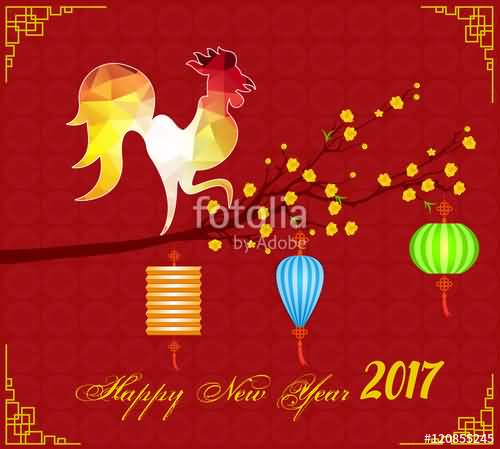 Happy Chinese New Year 2017 Rooster And Plum Blossom