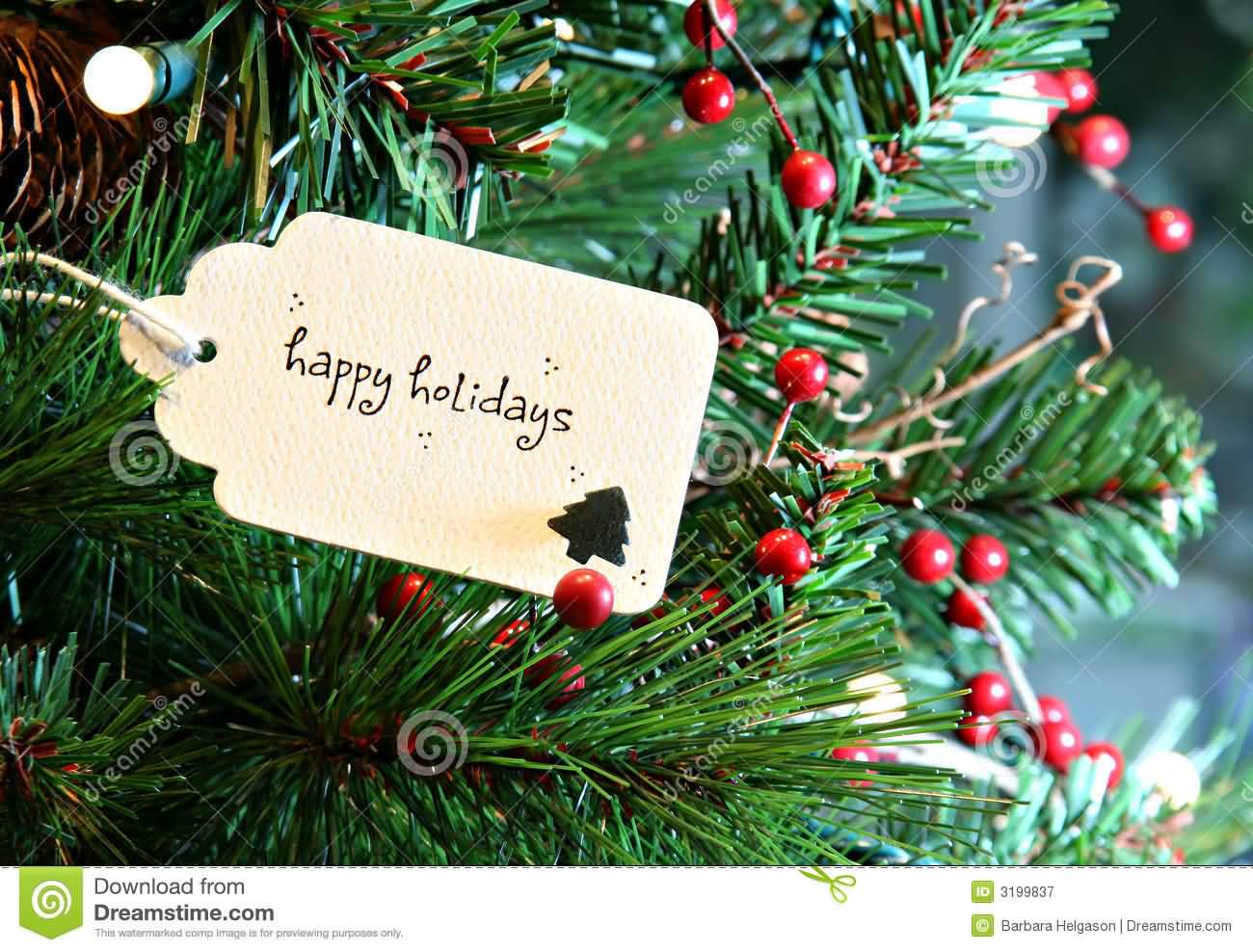 Happy Holiday Tag With Christmas Tree