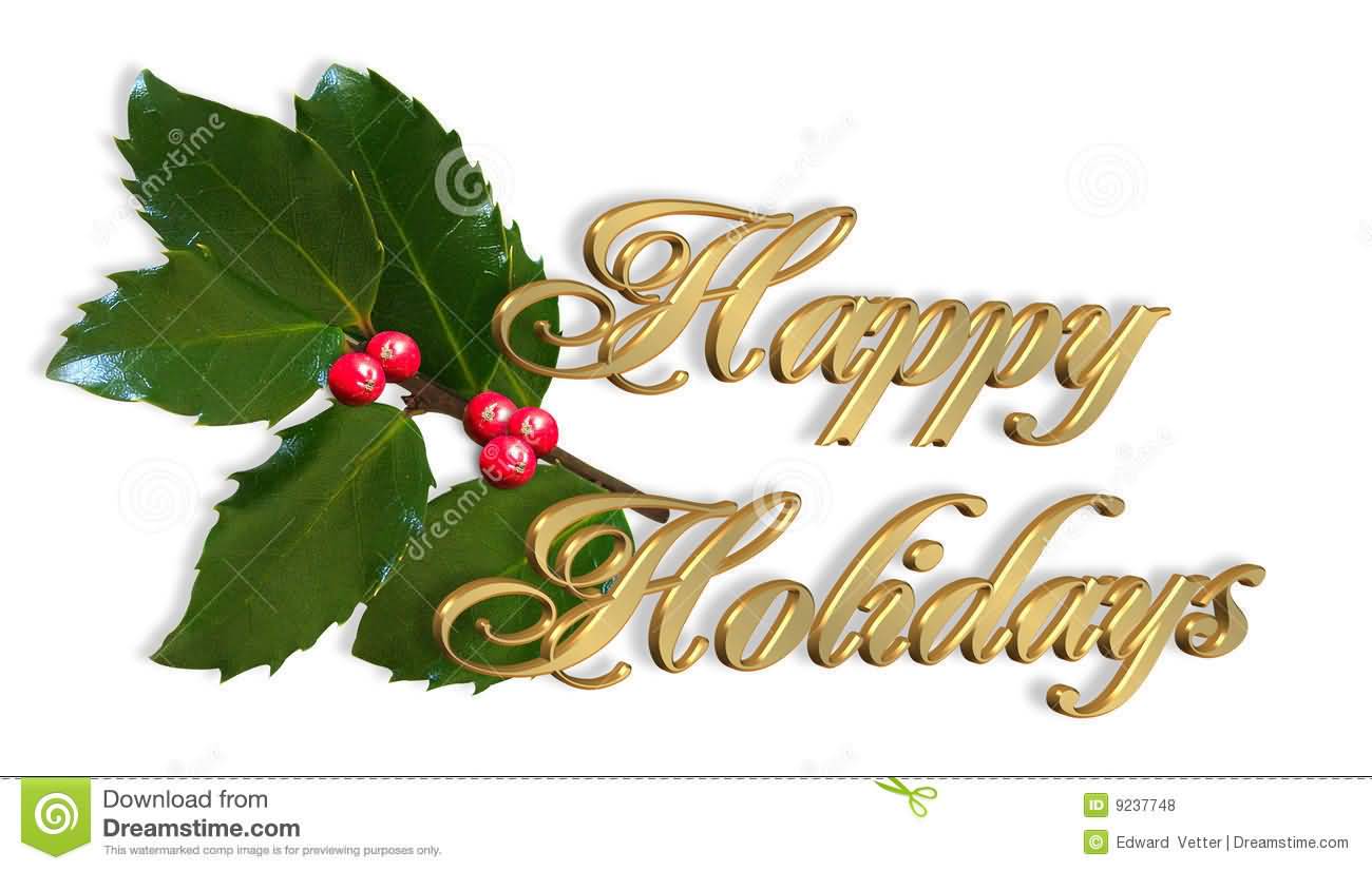 Happy Holidays Metallic Text With Leaves
