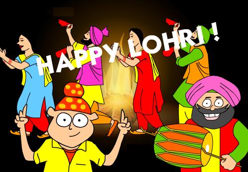 Happy Lohri Punjabi Family Cartoon Picture