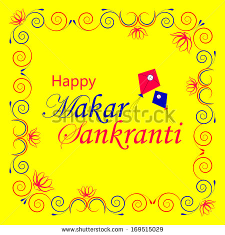 Happy Makar Sankranti Illustration With Kites And Floral Border