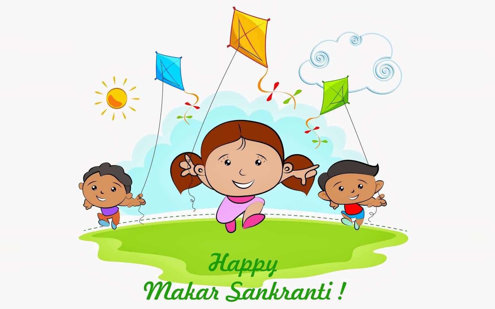 Happy Makar Sankranti Kids Flying Kite Illustration