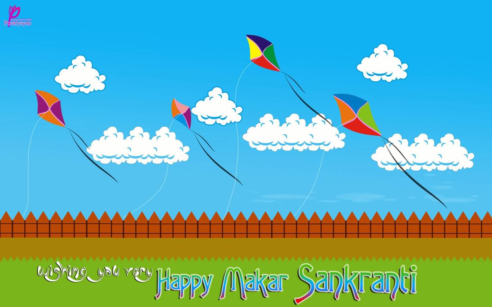 Happy Makar Sankranti Kites In The Sky Cartoon Picture