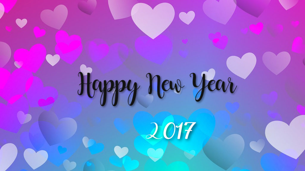 Happy New Year 2017 Hearts In Background