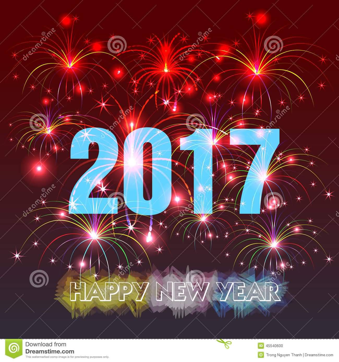 Happy New Year 2017 With Fireworks Background
