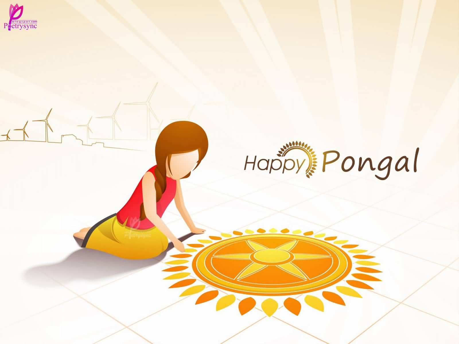 Happy Pongal Girl Making Rangoli Illustration