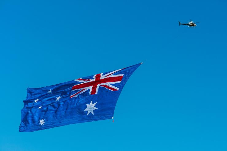 Helicopter With Australian Flag During Air Show on Australia Day