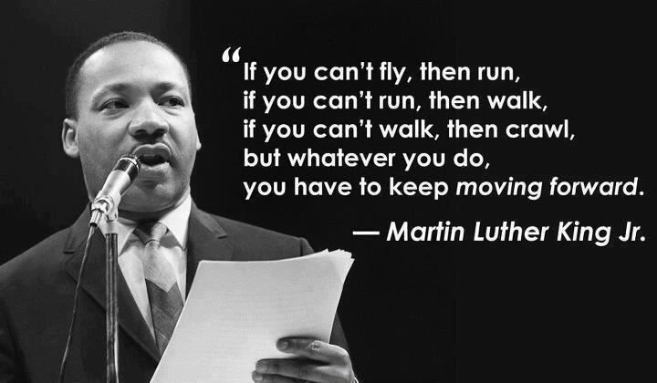 If you can't fly then run, if you can't run then walk, if you can't walk then crawl, but whatever you do you have to keep movin... Martin Luther King Jr.