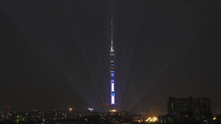 Illuminated Ostankino Tower On Night