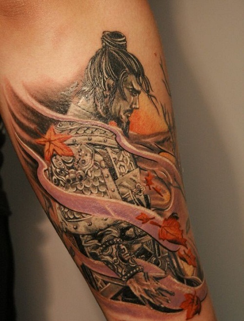 Impressive Samurai Tattoo Design For Forearm