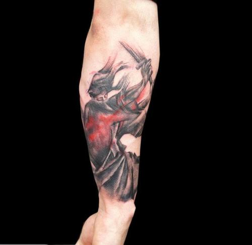Impressive Samurai Tattoo On Right Forearm