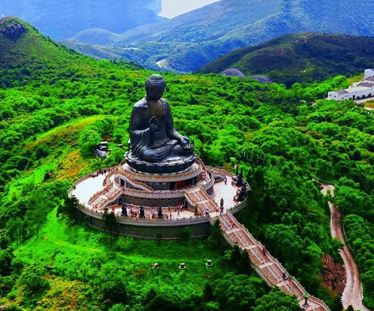 Incredible Aerial View Of Tian Tan Buddha