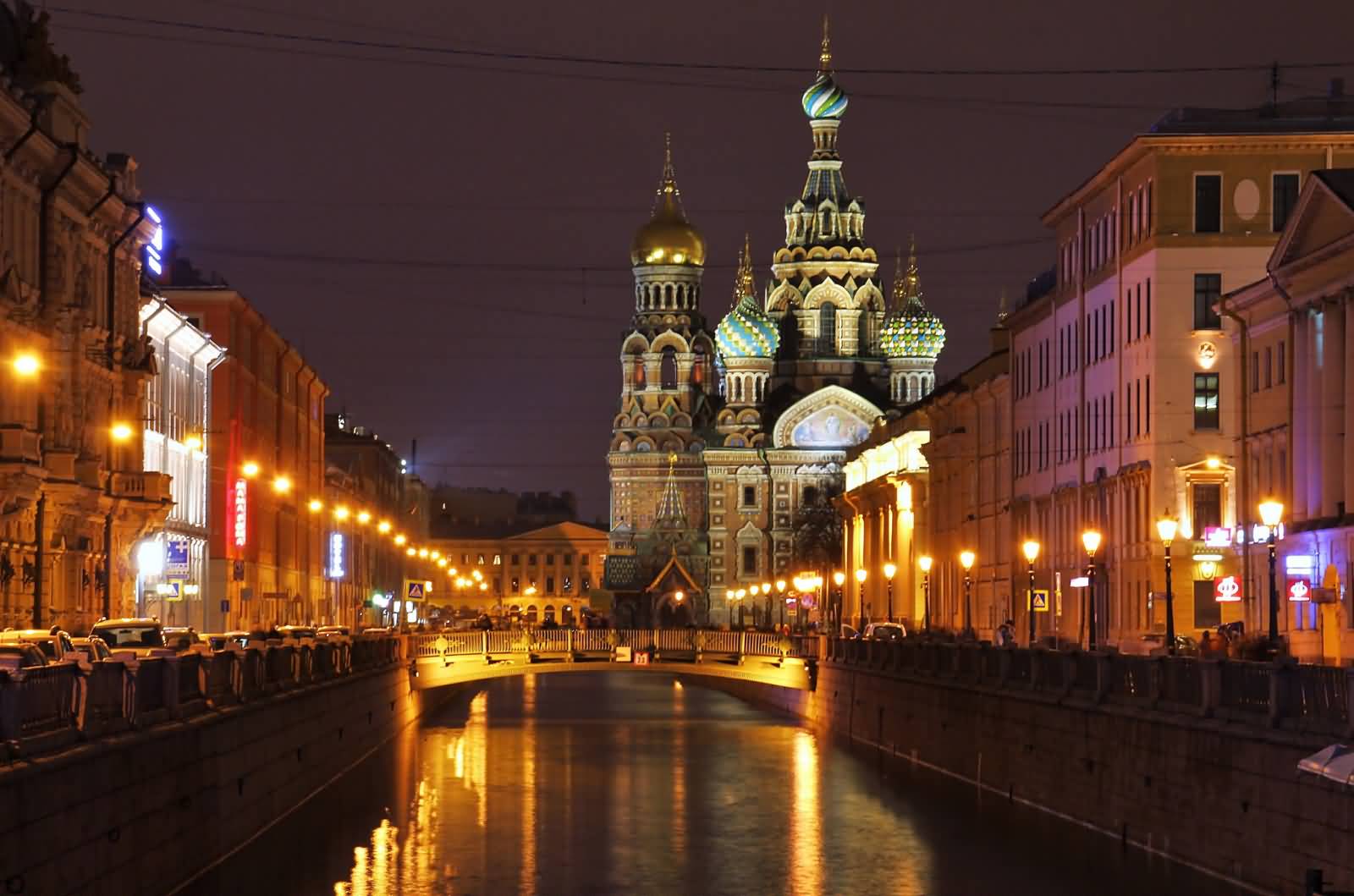 Incredible Night View Of Church Of The Savior On Blood With Griboyedov Canal 