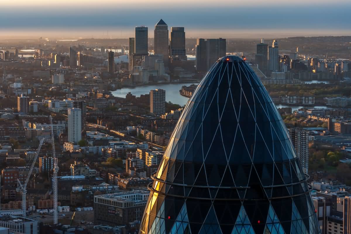 Incredible Top View Of The Gherkin Tower At Dusk