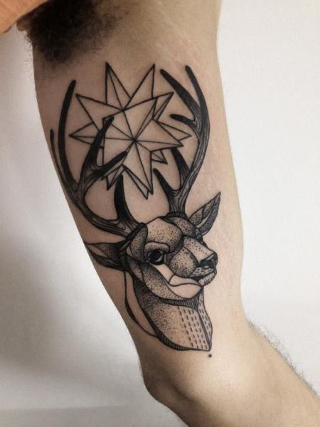 Inner Bicep Deer Head Tattoo