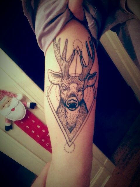 Inner Bicep Geometric Deer Tattoo