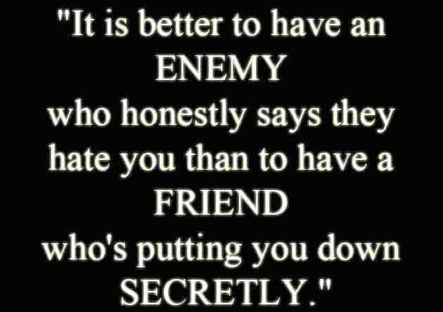 It is better to have an enemy who honestly says they hate you than to have a friend who's putting you down secretly