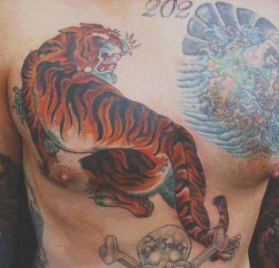 Japanese Tiger Tattoo On Chest For Men