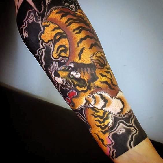 Japanese Tiger Tattoo On Forearm