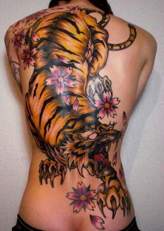 Japanese Tiger Tattoo On Girl Full Back