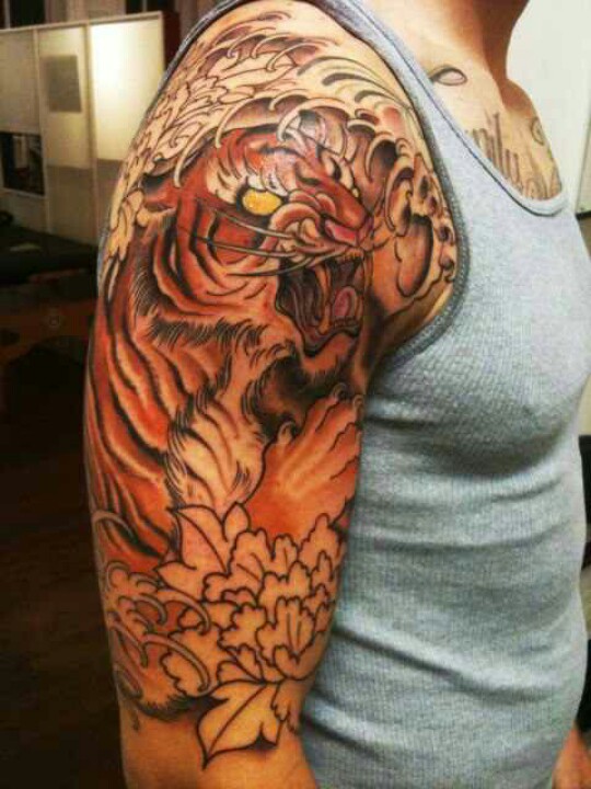 Japanese Tiger Tattoo On Half Sleeve by Zack Spurlock